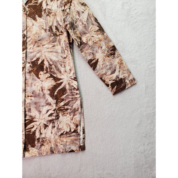 Coldwater Creek Jacket Womens Medium Brown Floral Linen Long Sleeve Button Front - Picture 5 of 10